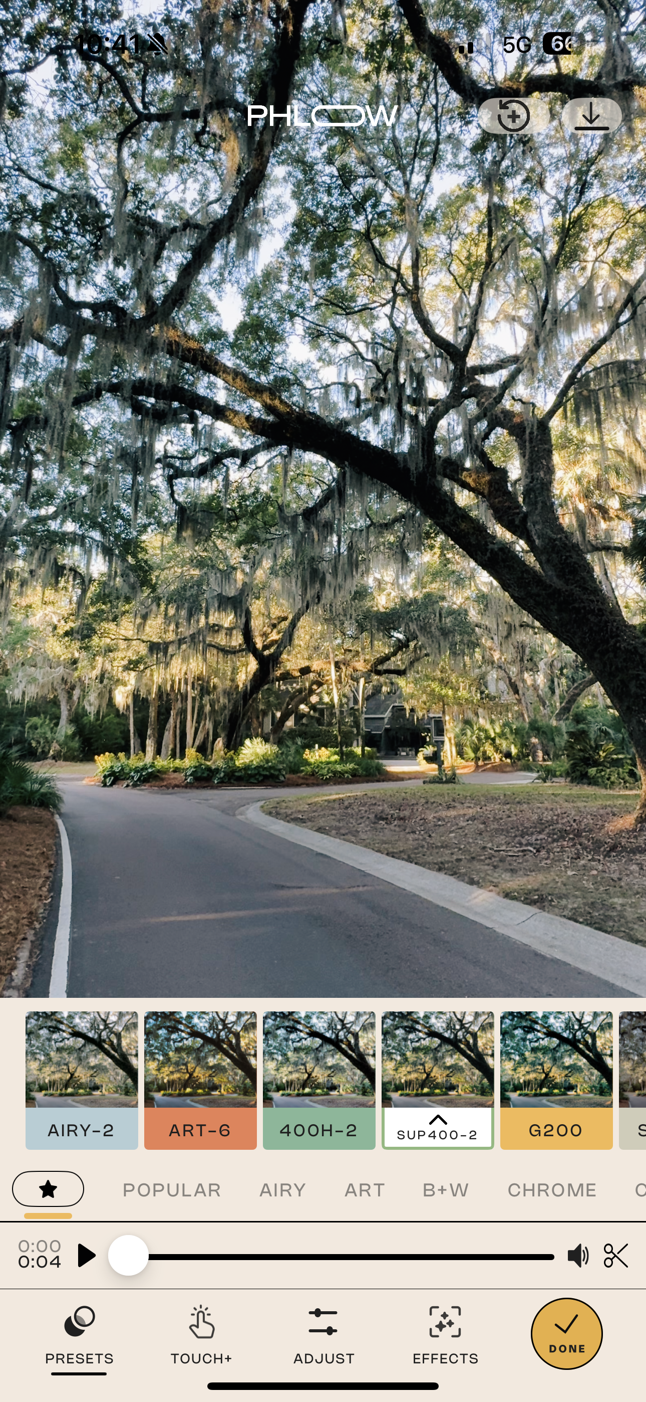 screenshot of phlow app